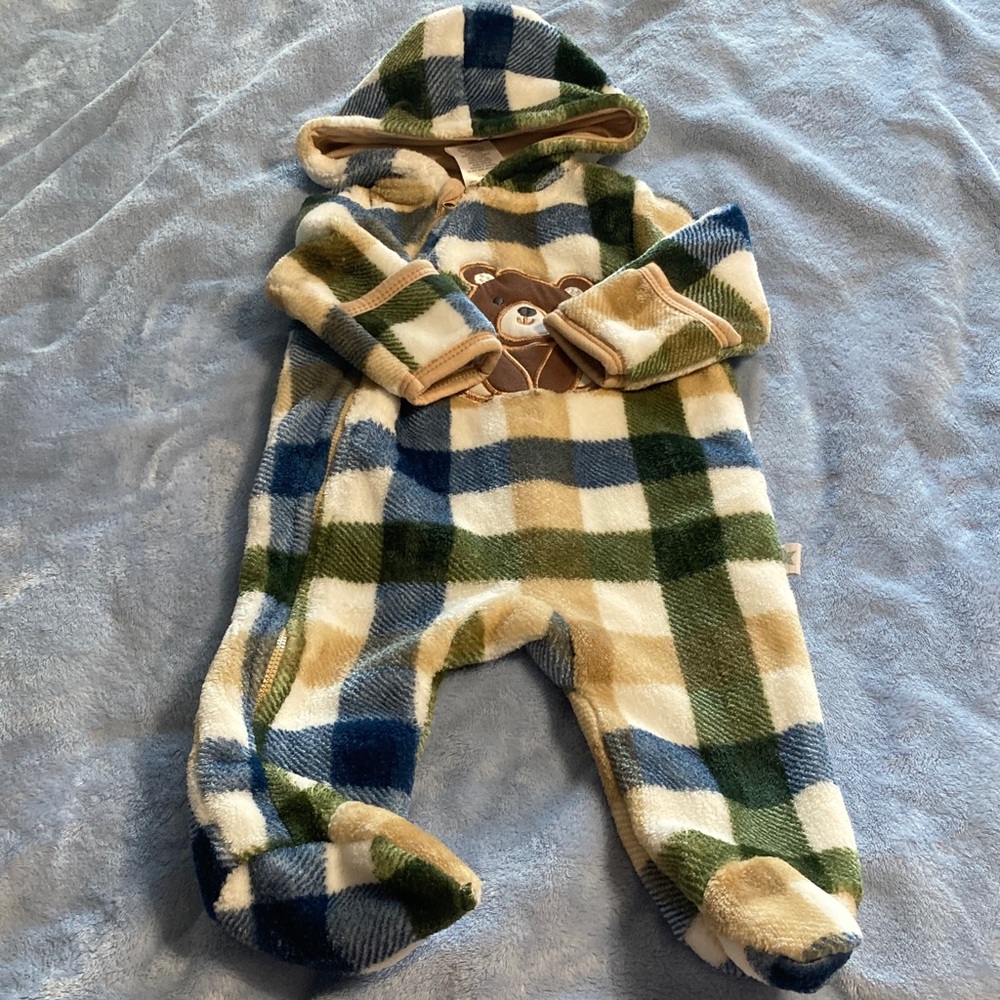 3 for $16 Plaid Bear Hooded Kids One Piece